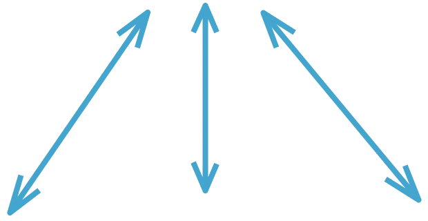 上下方向の矢印が3本並んでいます。市川不動産スタッフと自社を含む協力各社と繋がっている様子を表しています。